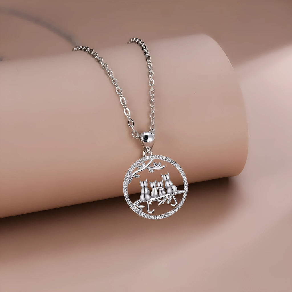 Four kitten necklace women's jewellery copper electroplated cat pendant cross chain