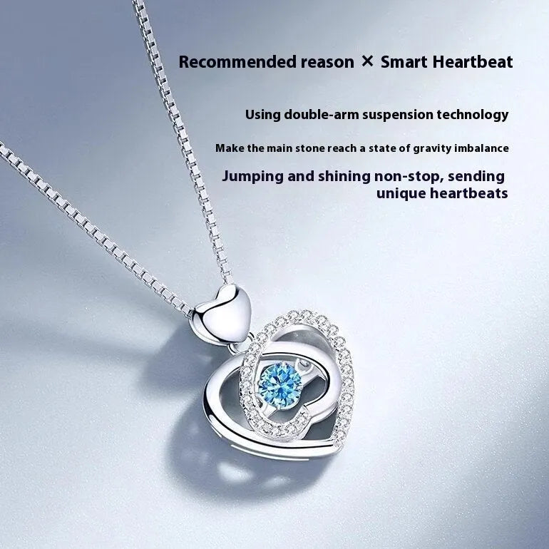 Blue diamond electroplated necklace and bracelet set with geometric heart pendant and mixed gem inlay