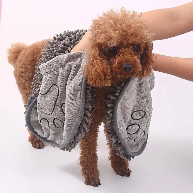 Blue pet bath robe towel for dogs and cats on a white background.