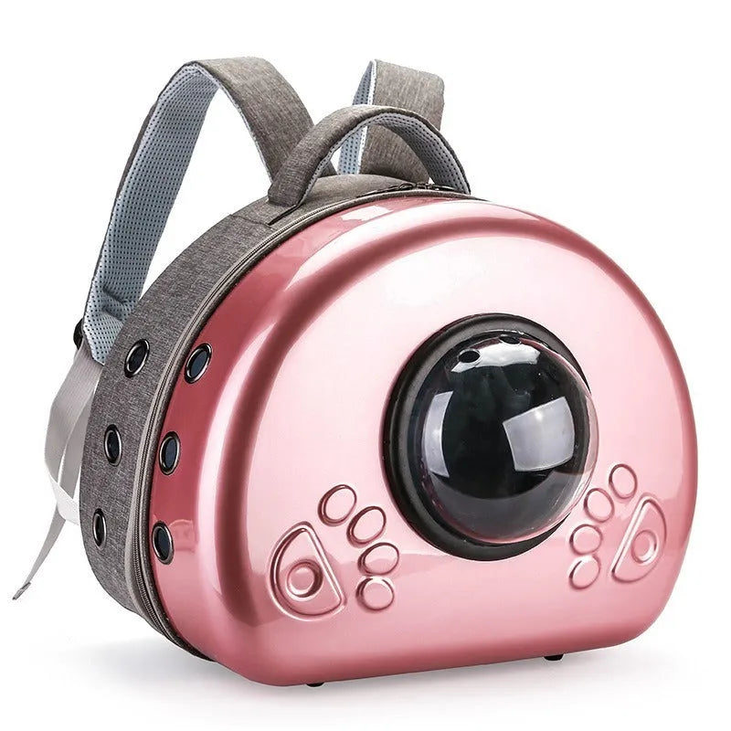 Transparent space capsule cat carrier bag with hard PC canvas shell and coloured front cover