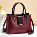 Large vertical square women shoulder bag with lychee pattern PU and gold-toned buckle in red