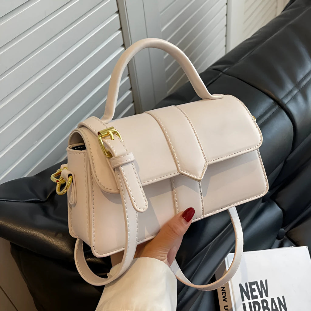 Women's PU messenger bag in horizontal square shape with file compartment interior