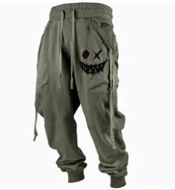 Printed 3D sweatpants for plus-sized men, light straight leg, polyester fibre, available in black and other colours