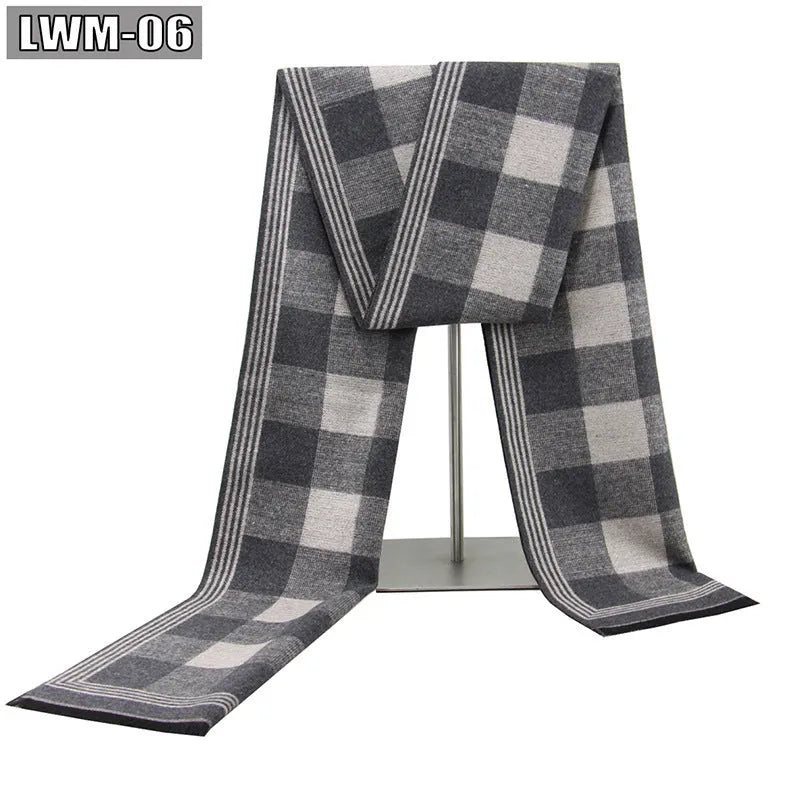 Men's plaid imitation cashmere scarf with tassels, over 175cm long, in a business style