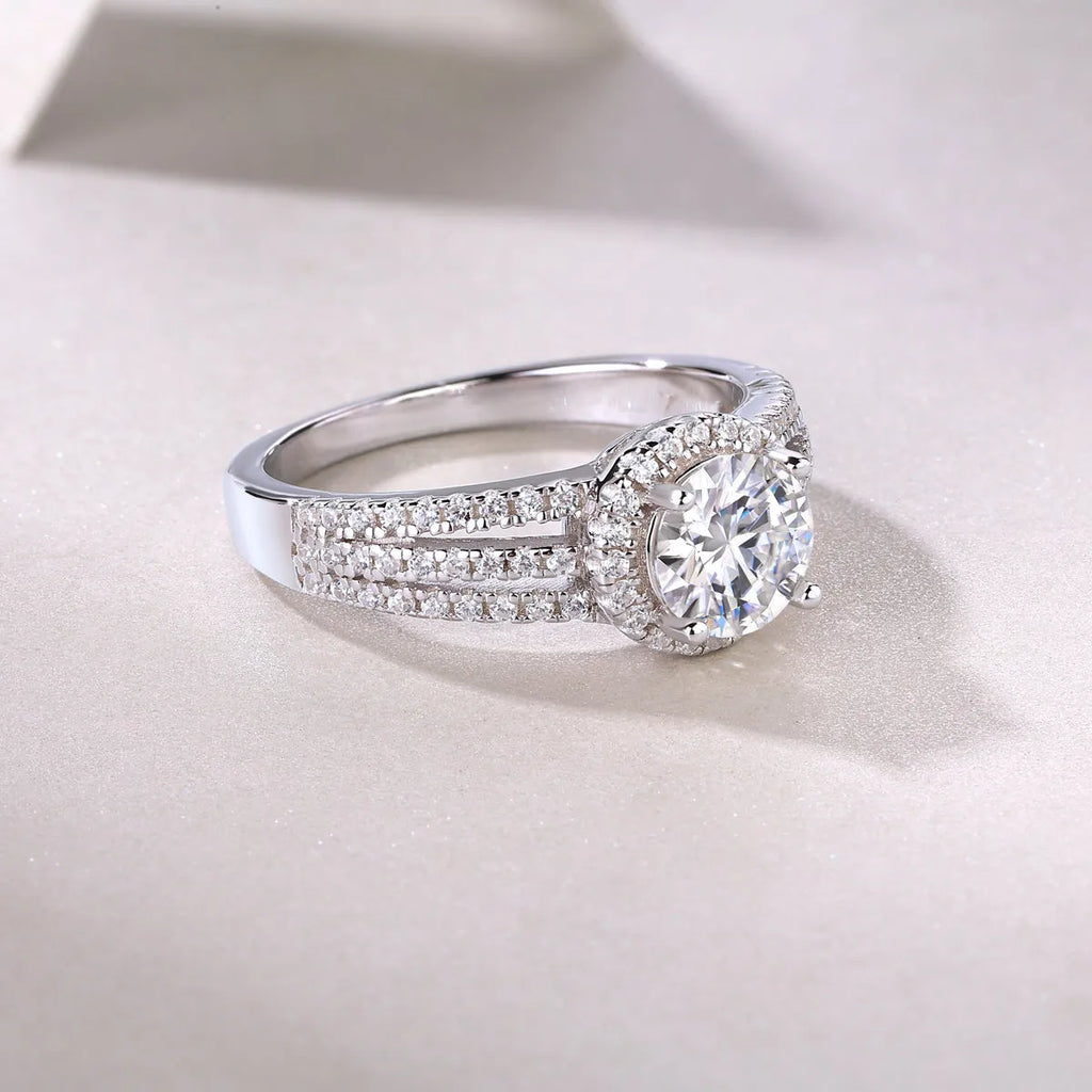 Looking Back 1 carat moissanite wedding ring set in platinum plated S925 silver with gift box