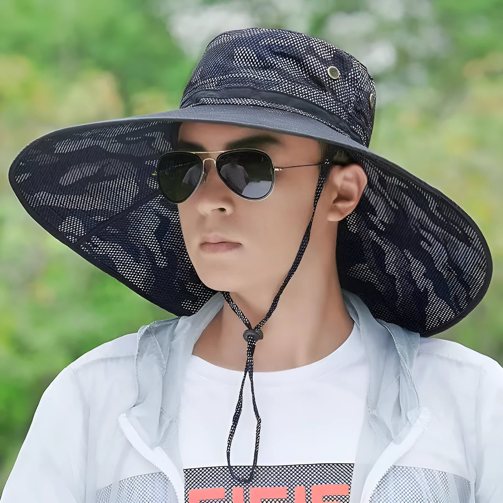 Outdoor men's fisherman mountaineering sun hat with cotton fabric and 11cm brim