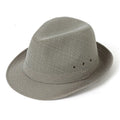 A thickened suit material fedora hat for men shown in a grey colour variant.