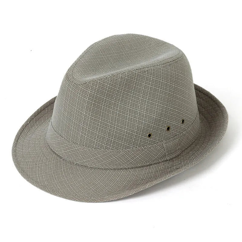 A thickened suit material fedora hat for men shown in a grey colour variant.