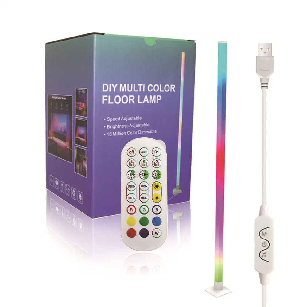 Corner floor lamp with remote control, colourful colour-changing LED, 120cm or 150cm length, modern style