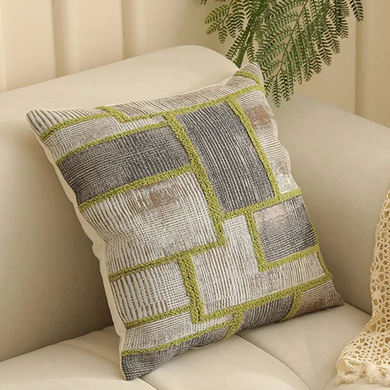 45cm square Jacquard cushion cover with Nordic plant and flower pattern in a retro colour.