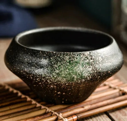 Ceramic Japanese soup bowl in tall design with underglaze pattern