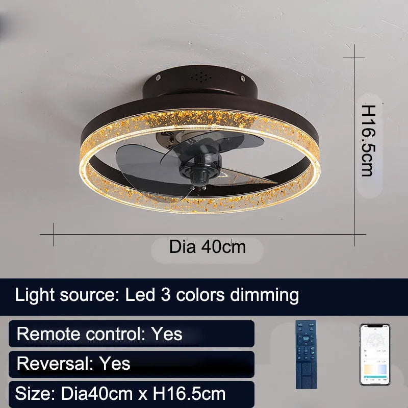 Nordic style remote control ceiling fan with LED light in a coffee gold finish.