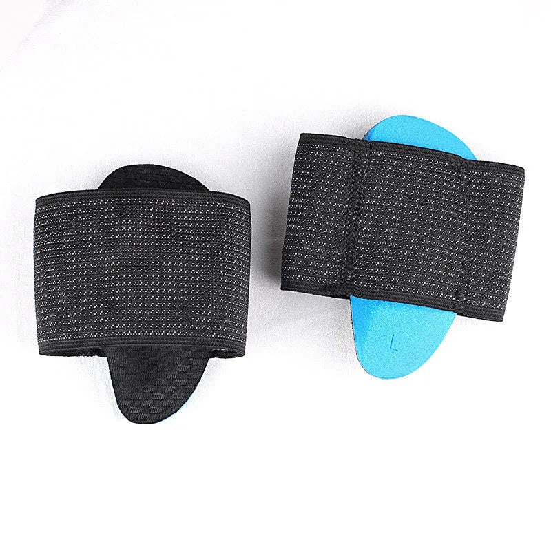 Blue elastic bandage foot pad with arch support for flat feet in adult and children sizes