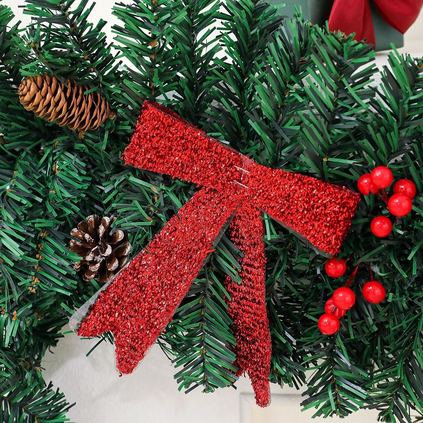 Rattan pine cone bow Christmas decorative showcase with European style modern art design