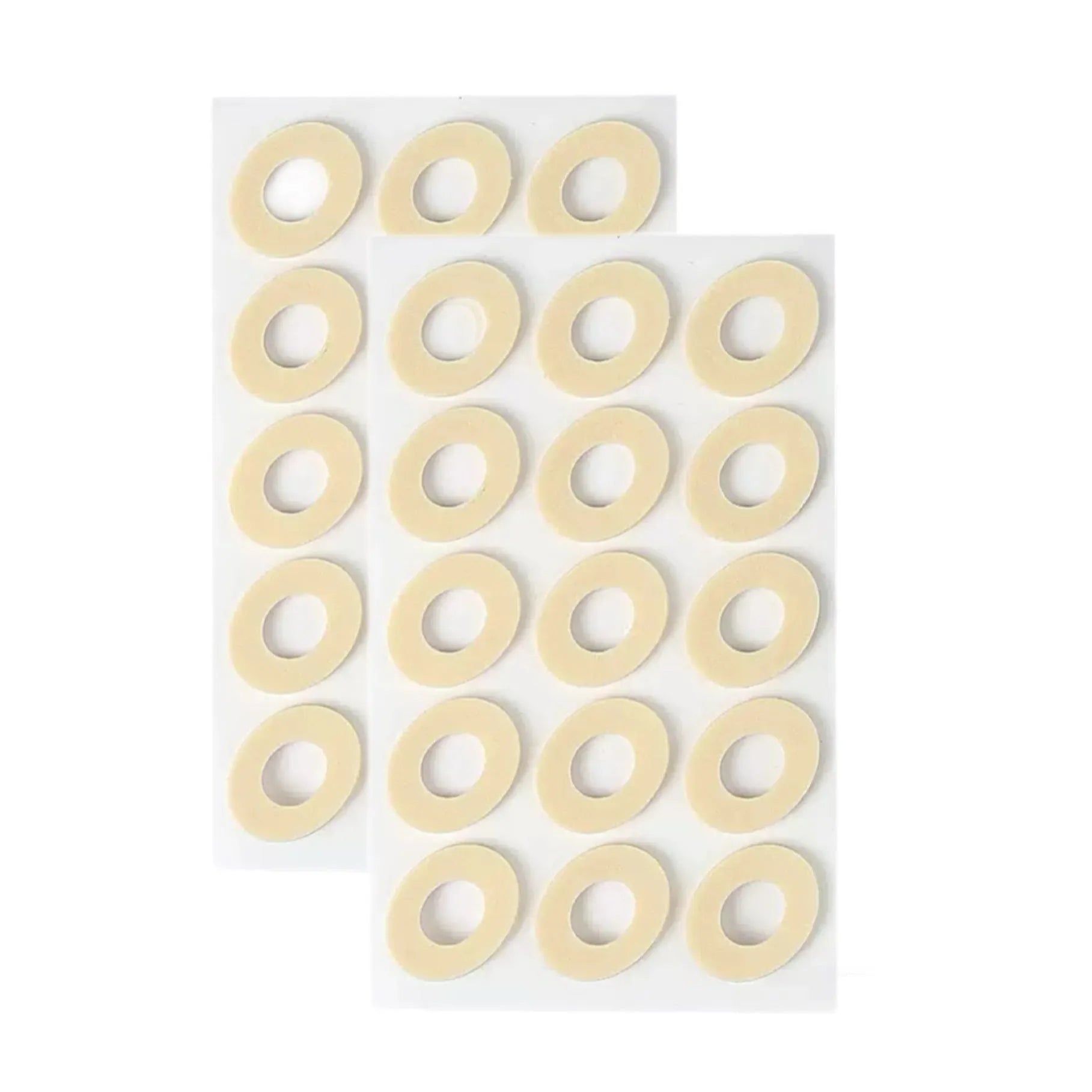 Assorted pack of women's heel corns protective toe pads showing circular, oval, and U-shaped PU adhesive pads.