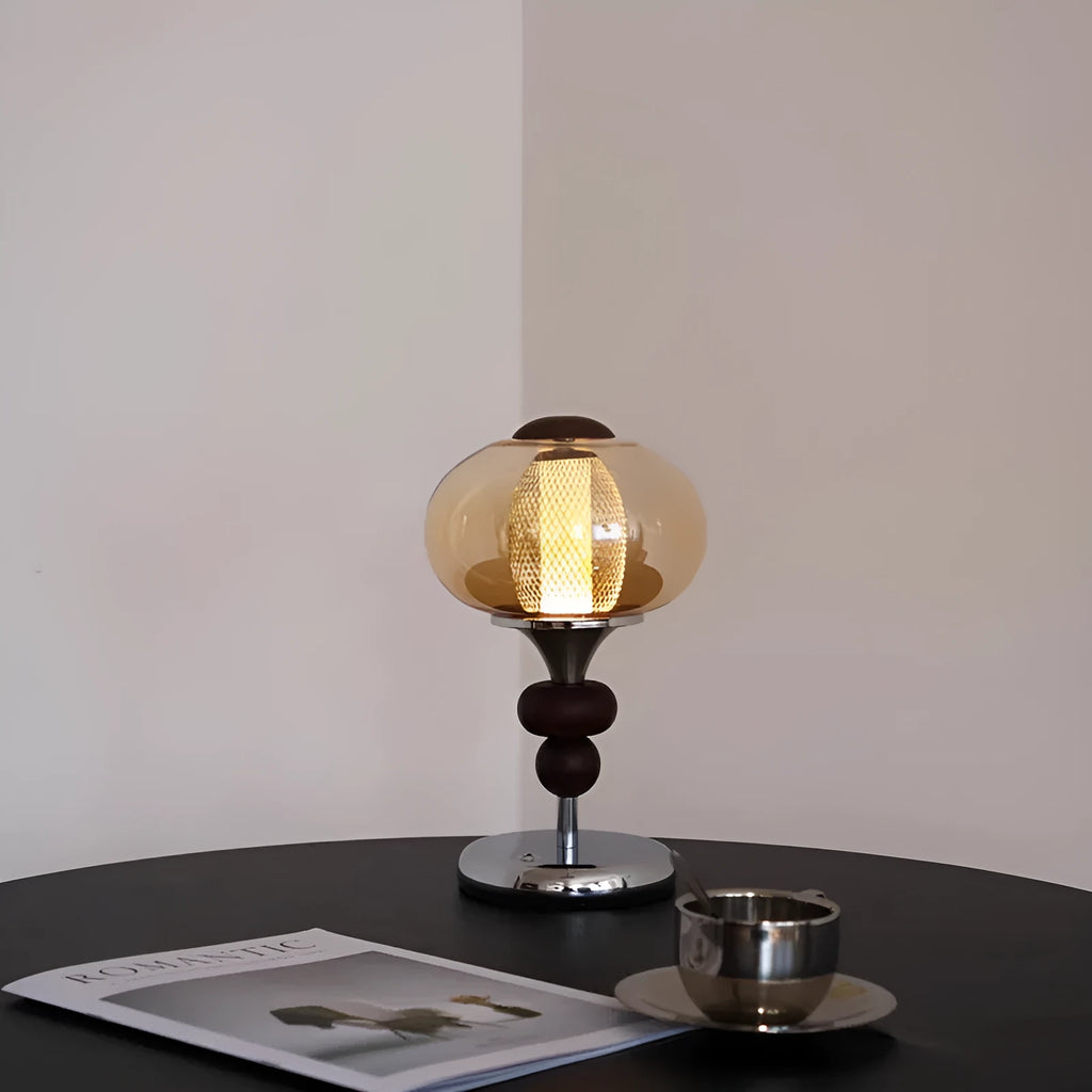 Solid wood palace style desk lamp with touch controls showing retro design