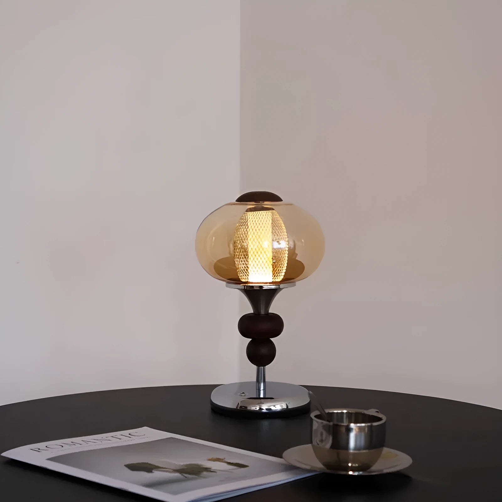 Solid wood palace style desk lamp with touch controls showing retro design