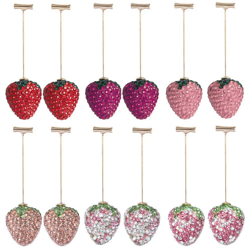 Women's geometric strawberry earrings with spot drill detail in red zinc alloy.