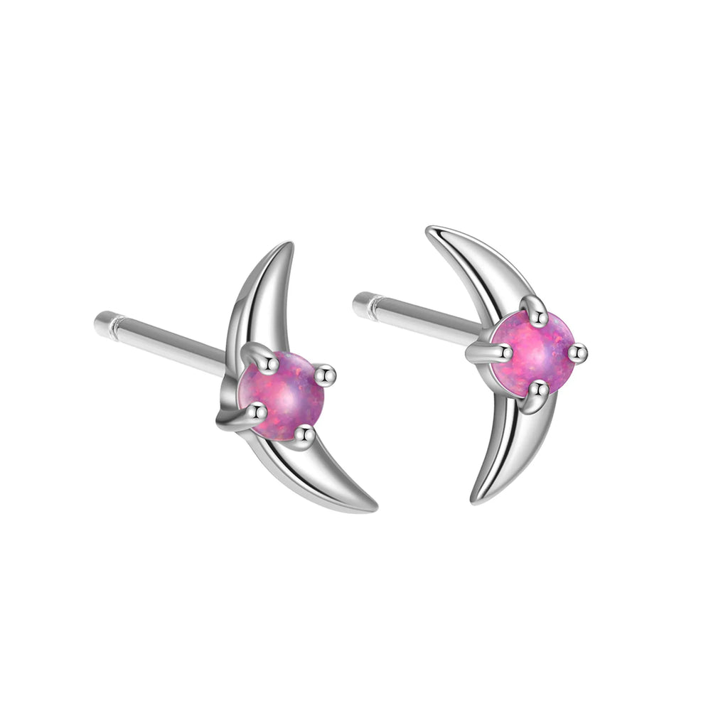 Geometric women's earrings in 925 silver with gold or platinum finish and blue, purple, or white stone.