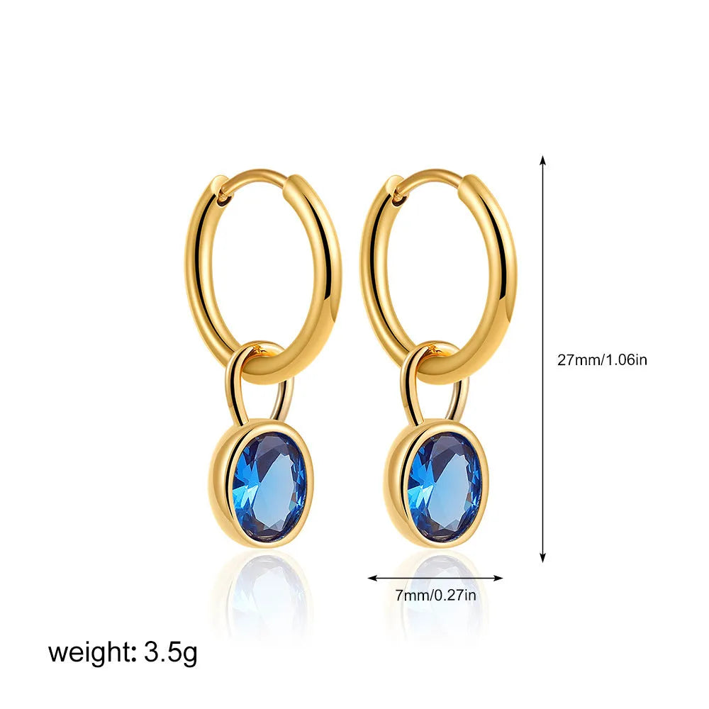 Women's retro oval zircon earrings in six colour options with copper construction and ellipse design