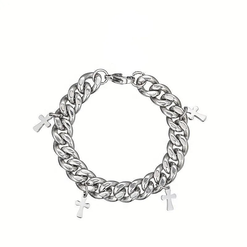 Men's titanium steel geometric bracelet with cross design on wrist