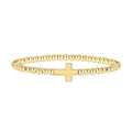 Adjustable stainless steel beaded bracelet with geometric design and round elements in electroplated finish