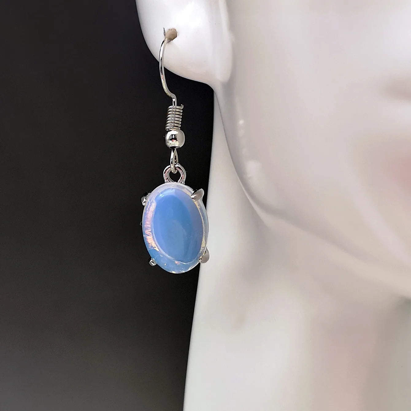 Moonlight opal drop shape earrings with ellipse elements in retro style
