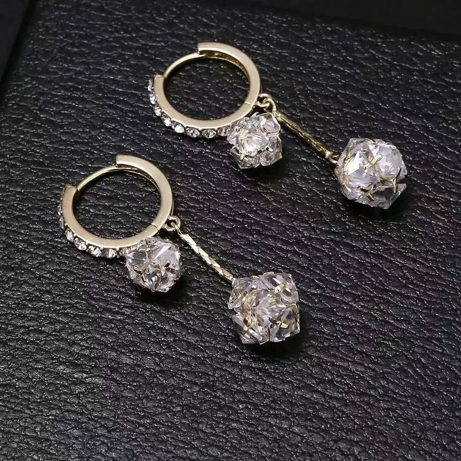 Silver confession balloon drop earrings with rhinestone balls and double pendant design