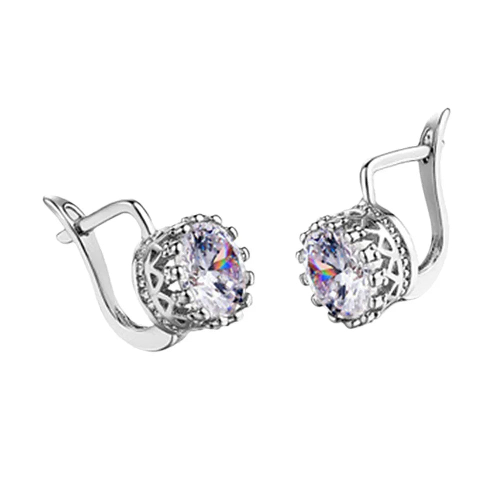 Korean retro crown-shaped clip earrings with white diamond details in rose gold colour