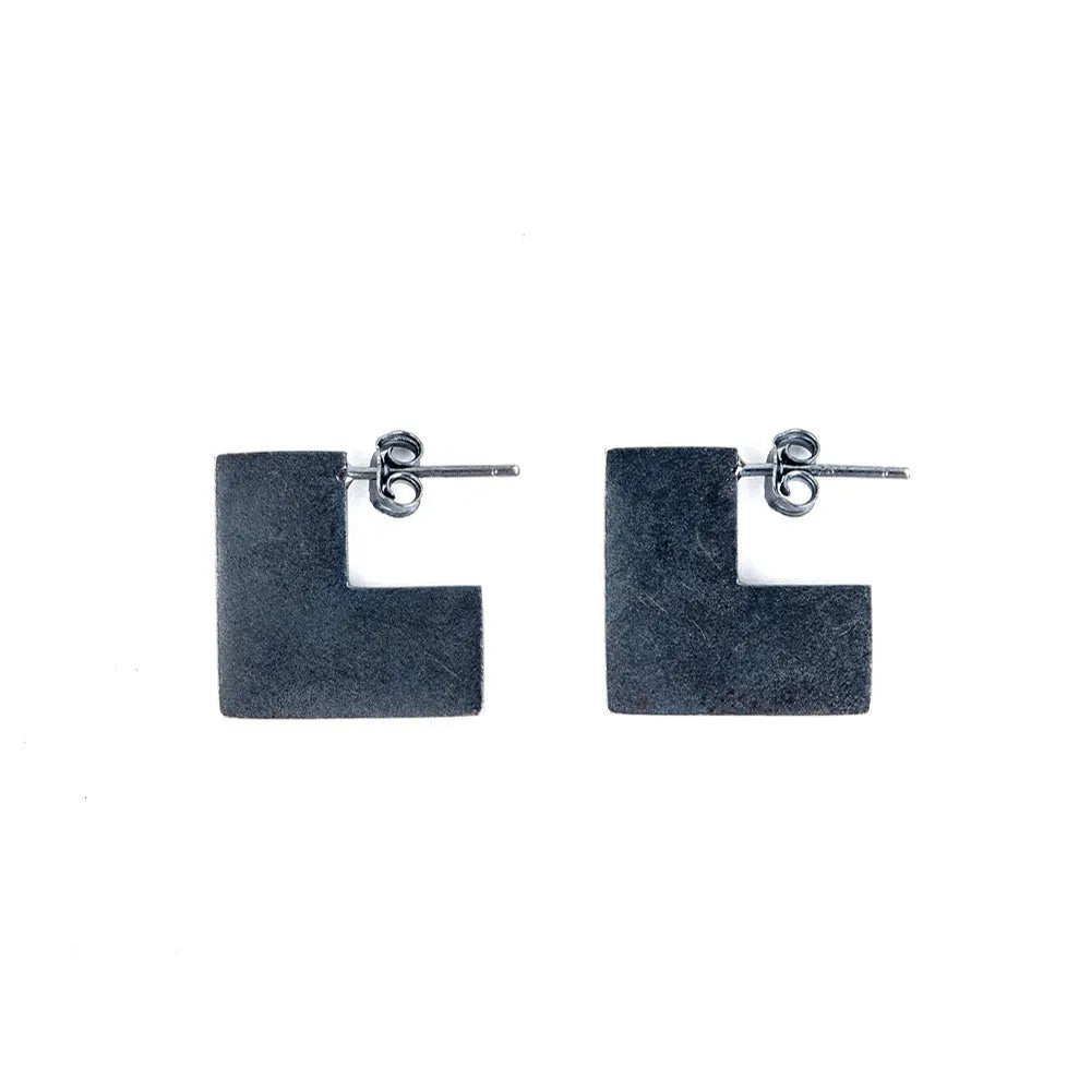 Sterling silver geometric square earrings with black oxidation finish