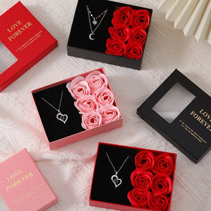 Korean style soap flower gift set in gift box with handbag, in red, pink, or black colour options.