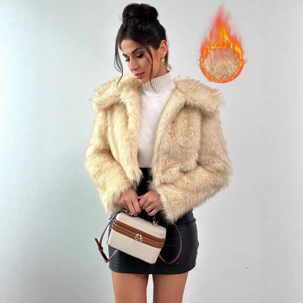 Women's artificial fox fur coat with thick collar in multiple colour options