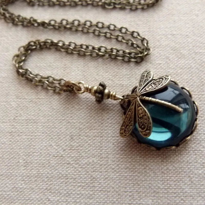 Hand carved dragonfly pendant necklace in vintage bronze colour on 925 silver chain