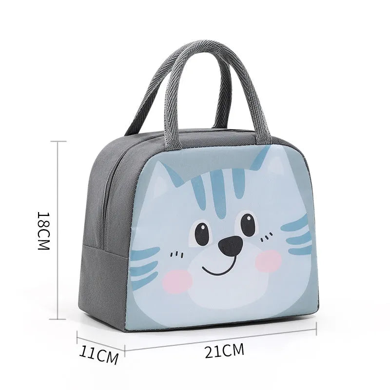 Cartoon insulated lunch box bag with animal designs and aluminium foil lining