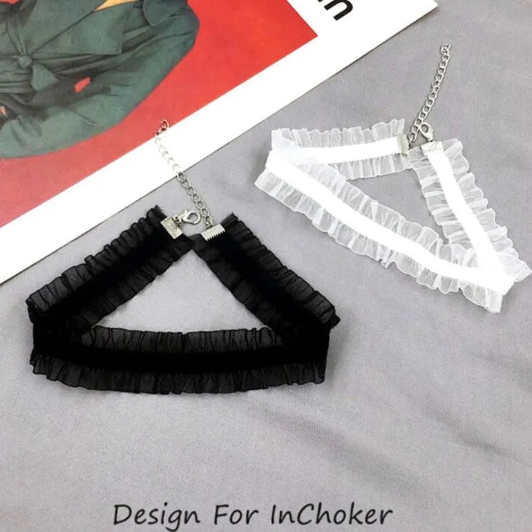 Velvet ruffled alloy clavicle necklace with flower pendant and snake bones chain in three colours