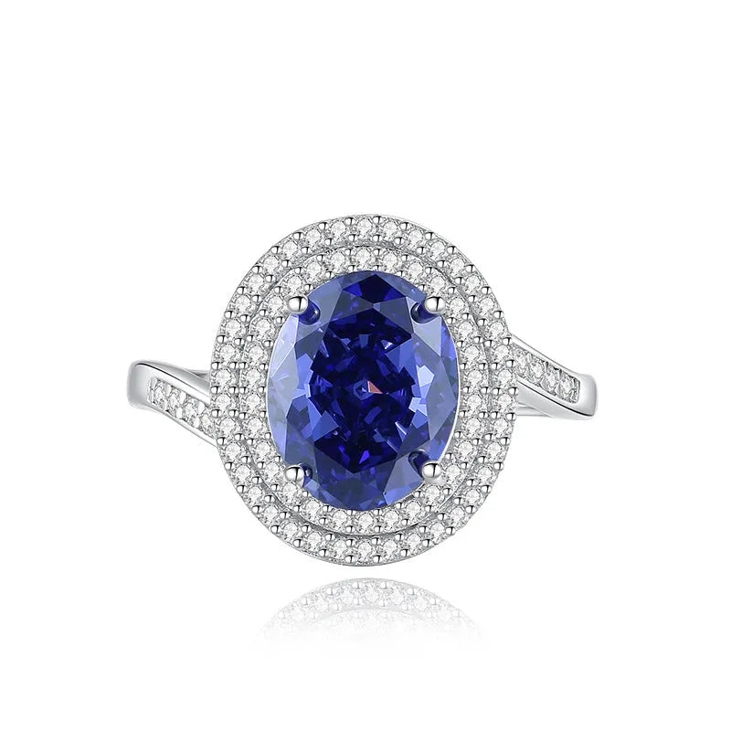 925 sterling silver ring with a heart-shaped Tanzanite colour zircon stone in an ice flower cut.