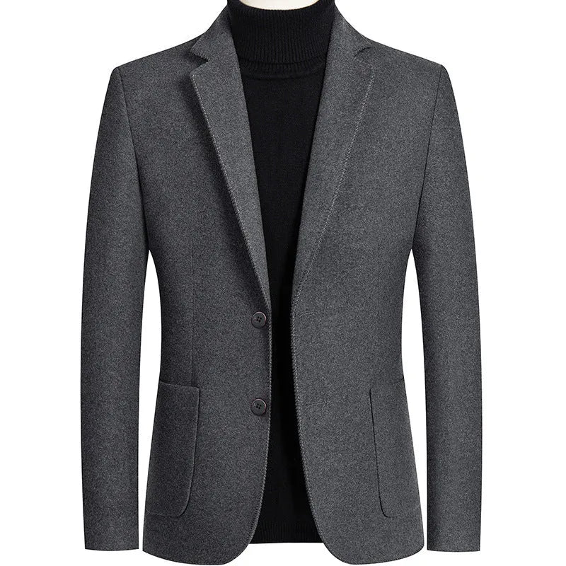 Men's grey slim fit wool blend suit jacket for autumn winter wear