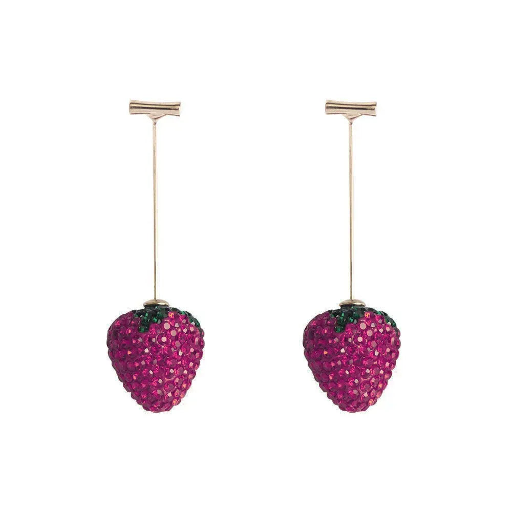 Women's geometric strawberry earrings with spot drill detail in red zinc alloy.