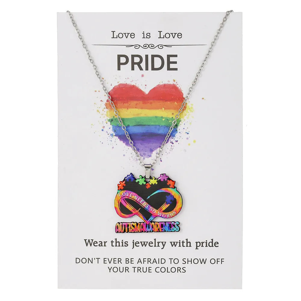 Stainless steel necklace and bracelet set with colour printed inspirational friendship quotes