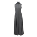 Grey slim-fit women's dress with a half turtleneck neckline and backless design