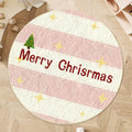 Round Christmas carpet with alien shape design in imitation cashmere material on wooden floor