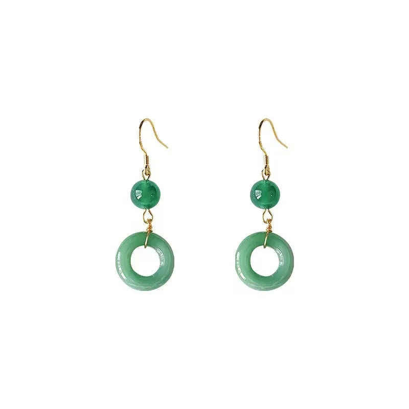 Green geometric peace buckle earrings for Hanfu traditional Chinese costume accessories