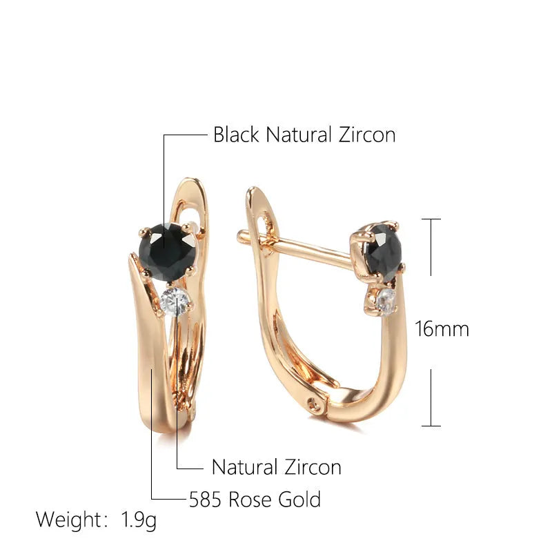 Gold drop earrings with black geometric stones in retro style design