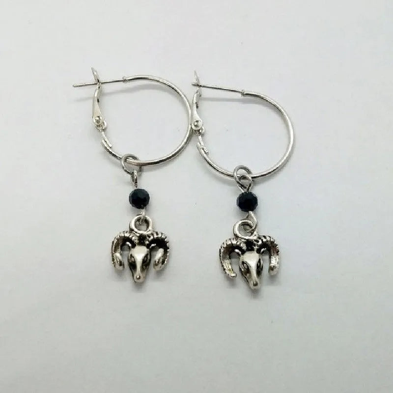 Silver round ring earrings with Tibetan antelope design, European American style alloy construction