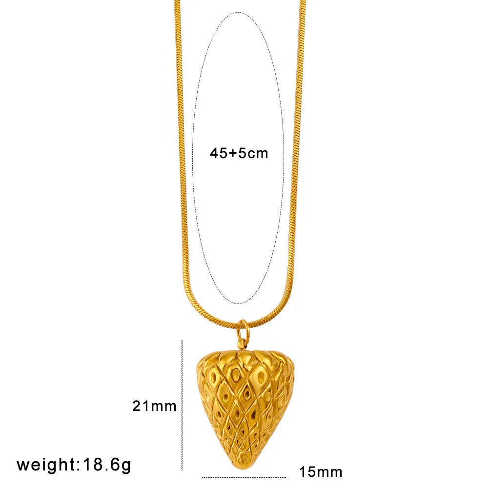 Women's fruit pendant necklace with stainless steel chain and apple, grape, watermelon, pineapple, strawberry, or banana alloy charm