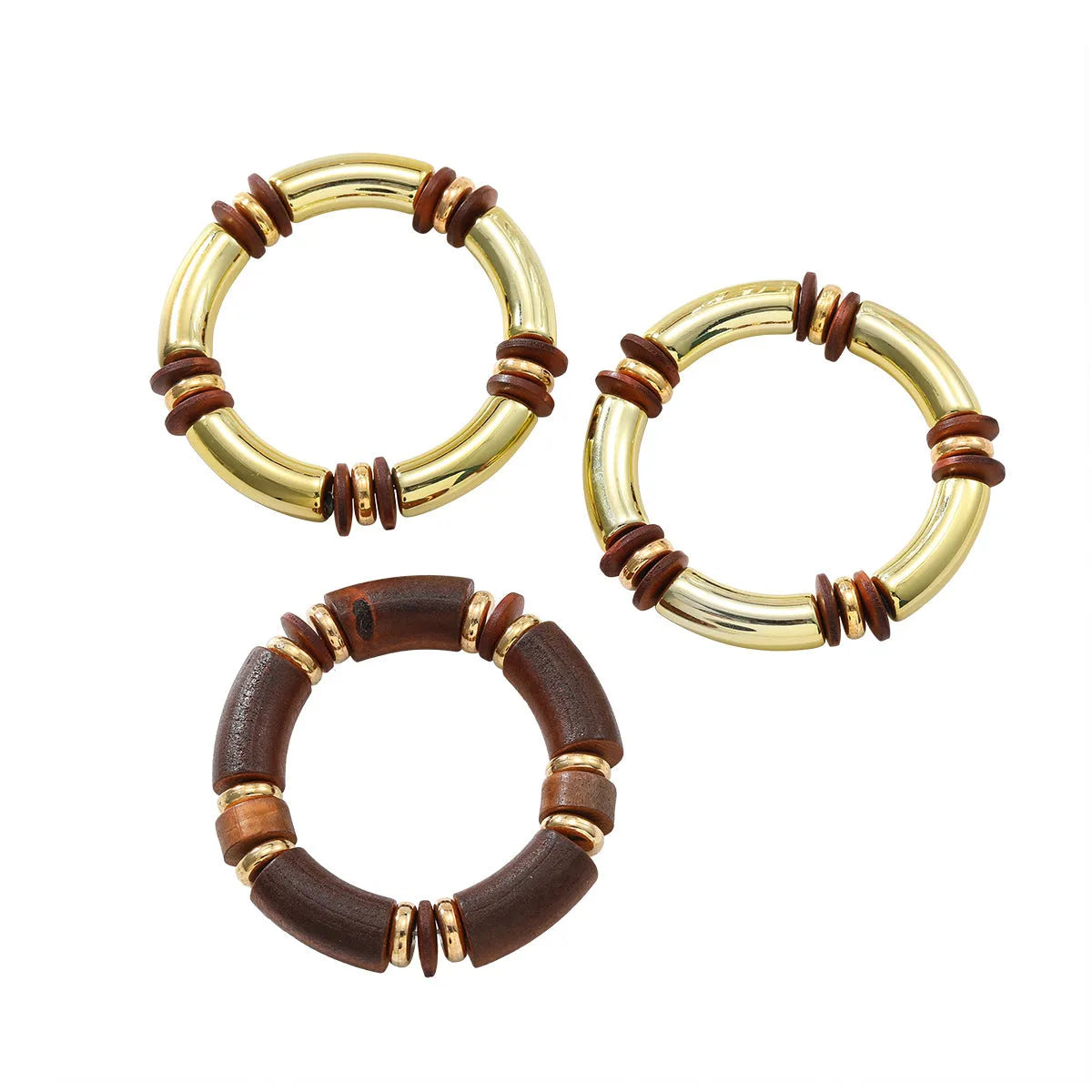 Multi-layer wooden necklace and bracelet jewellery set with alloy construction