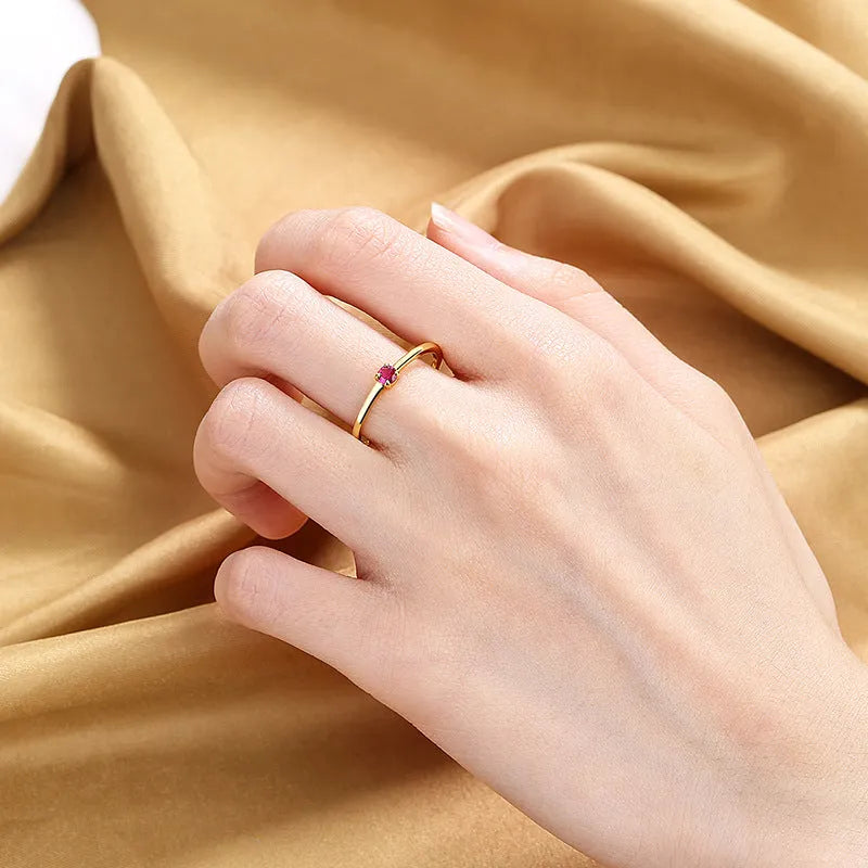 Personalised fine circle ring with single diamond in geometric twin design for women