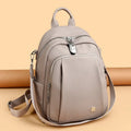 Women's soft leather PU waterproof single backpack in beige, 35x28x13cm, neutral style for men and women