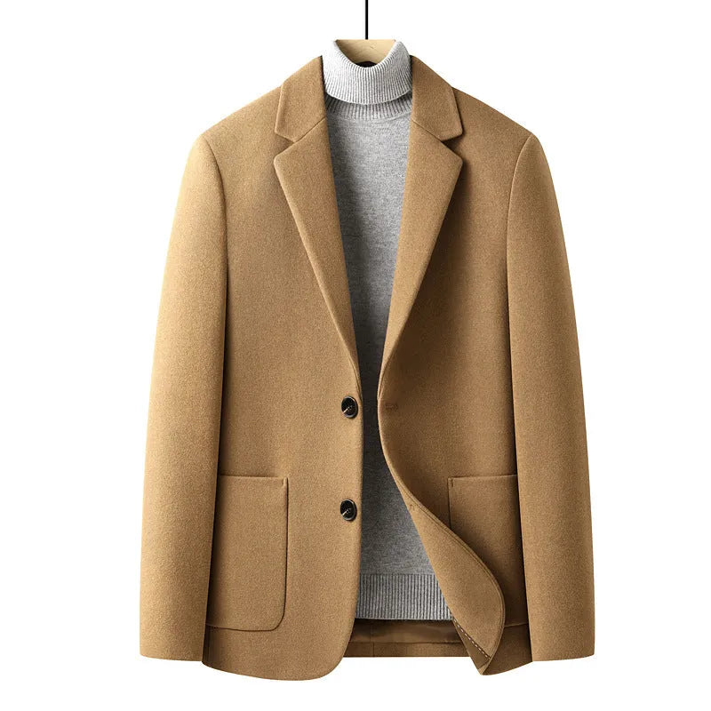 Men's grey slim fit wool blend suit jacket for autumn winter wear