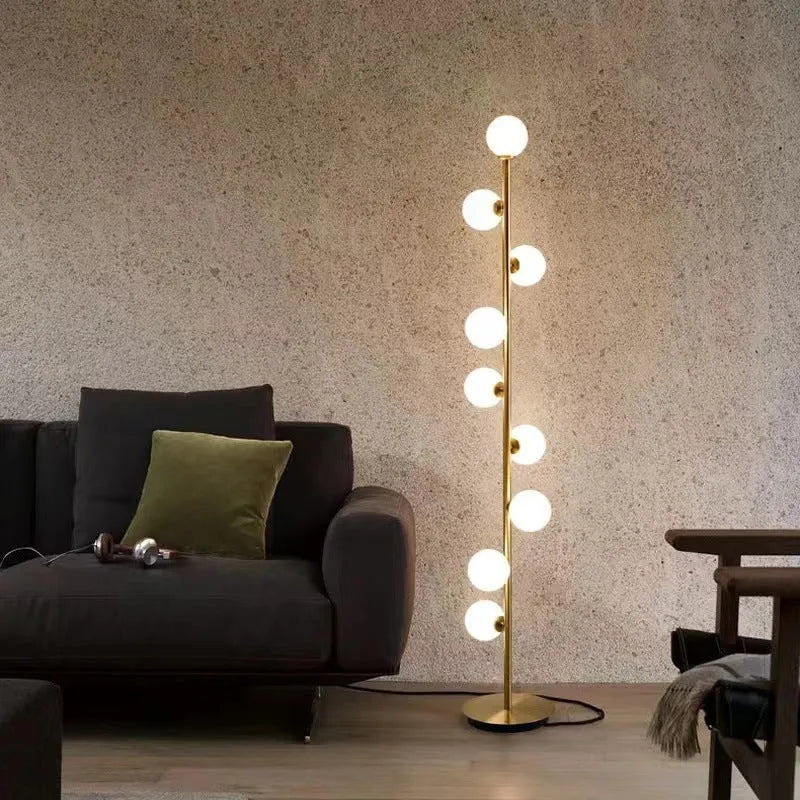 Modern minimalist floor lamp with wrought iron glass construction and adjustable lighting